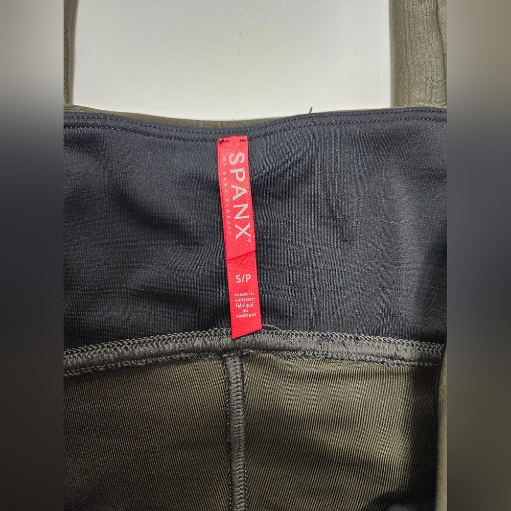 Spanx small olive green high waisted sculpting faux leather metallic leggings - Picture 5 of 11